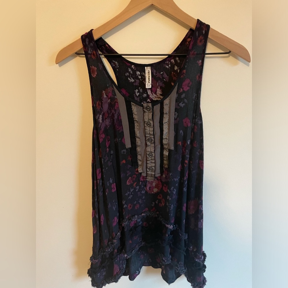 Free People Floral Sleeveless Top - Black and Purple